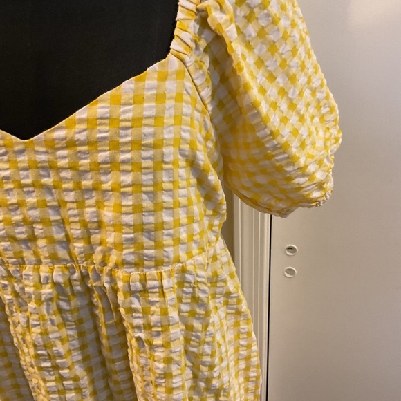 ❤️ Old Navy Yellow Fit & Flare Puff-Sleeve Seersucker All-Day Mini Dress Size L - Picture 7 of 12